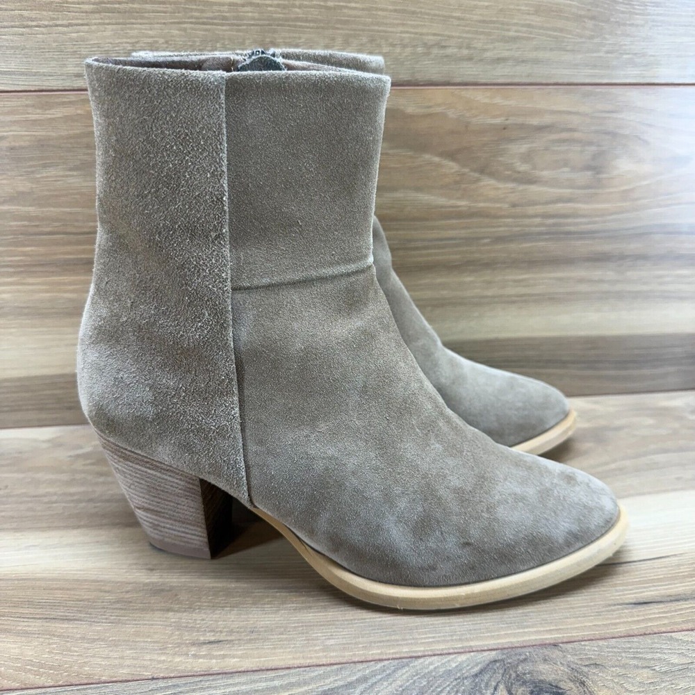 Garnet Hill Taupe Suede Block Heel Ankle Booties